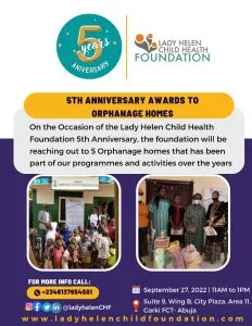 5th Anniversary Awards to Orphanage Homes 27th Sept, 2022.