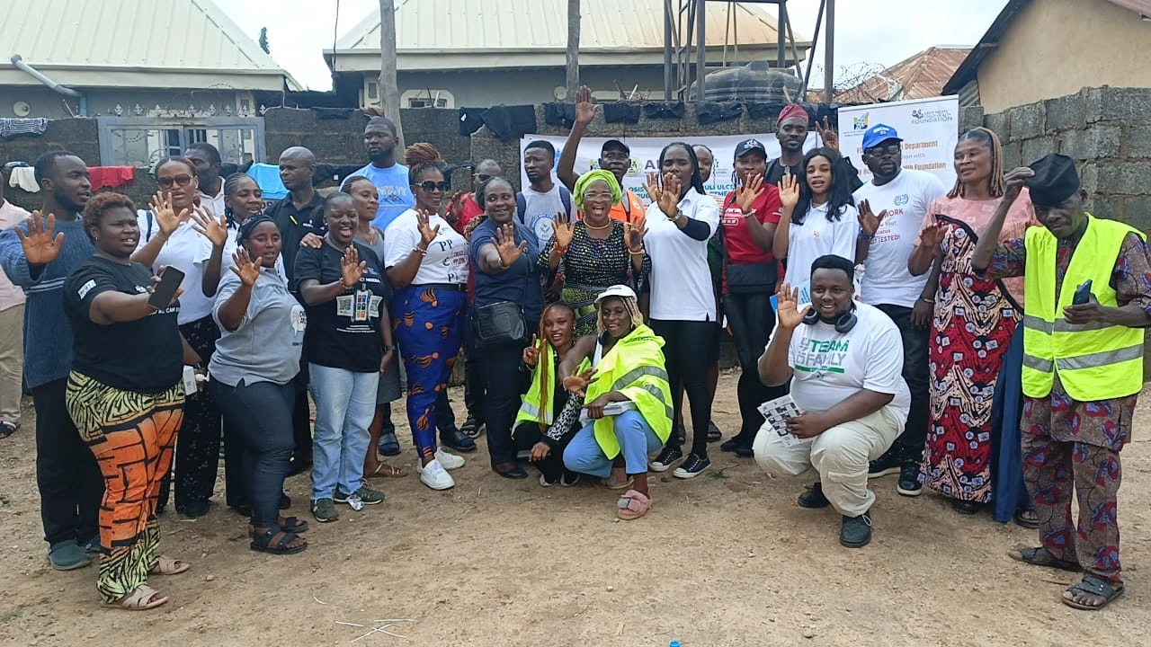 Staff of the care home with the Chairwoman, Mrs , TB testing officers and LHCHF staff and volunteers as the event comes to a close